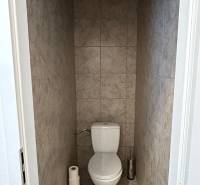 Autoservis s výbavou pre vozidlá v uzavretom priemyselnom areáli - HC - Toaleta v budove s dlažbou béžovej farby a toaletným papierom.