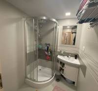 Exkluzívne v našej RK 3 izbový byt po rekonštrukcii s dvomi loggiami - Kúpeľňa s rohovou sprchou a umývadlom v 3-izbovom byte.