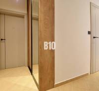 Veľkometrážny 3 izbový byt s garážou - Chodba v 3-izbovom byte s podlahou s dreveným dekorom a zrkadlovou skriňou.