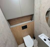 REZERVOVANÝ - Moderný 3-izbový byt po rekonštrukcii na Terase, Košice - Toaleta s vertikálnym obkladom, zrkadlom a úložnou skriňou v 3-izbovom byte.