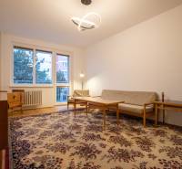 Slnečný 3-izbový byt, Kramáre - Obývačka v 3-izbovom byte so starožitným kobercom a dreveným nábytkom.