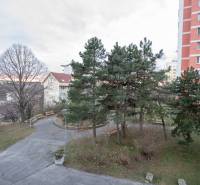 Slnečný 3-izbový byt, Kramáre - Pohľad na zeleň a chodníky vedľa bytovky na Ladislava Derera v Bratislave.