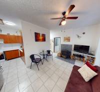 NAJLACNEJŠÍ 3- izbový byt v Topoľčanoch, neďaleko ZKW - Obývačka a kuchyňa v 3-izbovom byte s dlažbou a krbovými kachľami.