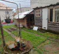 Na predaj rodinný dom Kosihovce - Záhrada pri rodinnom dome v Kosihovciach s trávnikom a staršou prístavbou.