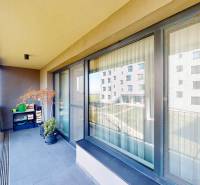 3D prehliadka, prenájom novostavby 4i bytu, Hany Ponickej, Bory - Balkón v Bratislave - Lamači s výhľadom, veľkými oknami a kvetinovou výzdobou.