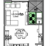 Luxusná Vila s Panoramatickým Výhľadom na More, Zanzibar - Pôdorys rodinného domu s terasou, obývačkou, kuchyňou a jedálňou.