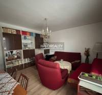 Predaj, trojizbový byt Spišské Vlachy - Obývacia izba v 3-izbovom byte s podlahou s dreveným dekorom a červenými kreslami.