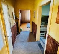 Na predaj 4-izbový rodinný dom v Brodzanoch – pozemok 1236 m² - Chodba s kobercom a dreveným obložením v rodinnom dome, miestnosť vpravo.