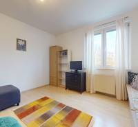 3-izb.byt s balkónom | Štrkovec-Ružinov - Obývacia izba v 3-izbovom byte s pohovkou, skrinkou a podlahou s dreveným dekorom.