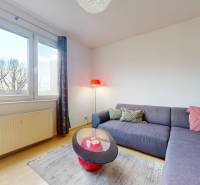 3-izb.byt s balkónom | Štrkovec-Ružinov - Obývacia izba v 3-izbovom byte s veľkými oknami, pohovkou a stolíkom.