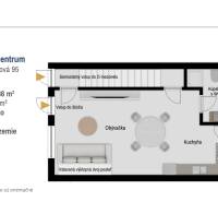 NOVOSTAVBA | 2i Mezonet + 1i štúdio s terasou a parkingom v CENTRE PO - Pôdorys 1-izbového bytu s kuchyňou, obývačkou, kúpeľňou a terasou.