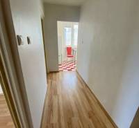 Pekný 3 izbový byt s lodžiou, ulica Nad Lúčkami, BA IV. Karlova Ves - Chodba v 3-izbovom byte s podlahou s dreveným dekorom a pohľadom do kuchyne.