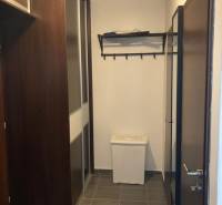 NA PRENÁJOM ÚTULNÝ 1-IZBOVÝ BYT, ČIASTOČNÁ REK., KAROLA ADLERA, BA - Predsieň v 1-izbovom byte s vešiakovou stenou a dlažbou na podlahe.