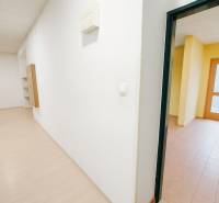 NA PRENÁJOM KOMERČNÝ PRIESTOR (80m2) V CENTRE SENICE - Biela chodba v obchodných priestoroch s podlahou s dreveným dekorom a miestnosť s dlažbou.