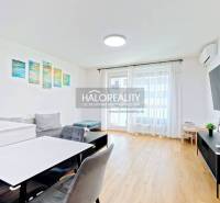 Predaj, dvojizbový byt Bratislava Ružinov, Trnavská ... - Obývacia izba v 2-izbovom byte s podlahou s dreveným dekorom a nábytkom.