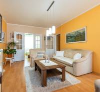 4-izbový byt, Štúrovo nábrežie Spišská Nová Ves - Obývacia izba so sedačkou, konferenčným stolíkom a podlahou s dreveným dekorom v 4-izbovom byte.