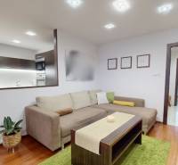 KH-1032, 3 izbový byt Košice, Dargovských hrdinov, ul. Tokajícka - Obývacia izba v 3-izbovom byte s podlahou s dreveným dekorom a pohodlnou sedacou súpravou.