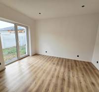 DOLINKY - Moravany nad Váhom 5 izbový bungalov - Izba v rodinnom dome s presklenými dverami a podlahou s dreveným dekorom.