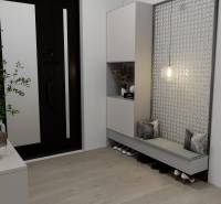 NOVOSTAVBA  ATRAKTÍVNY 4 I RODINNÝ DOM,650m2 pozemok - Interiér Rodinného domu s podlahou s dreveným dekorom, vstupná hala so sedením a úložným priestorom.