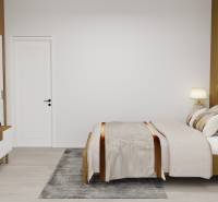 NOVOSTAVBA  ATRAKTÍVNY 4 I RODINNÝ DOM,650m2 pozemok - Spálňa s podlahou s dreveným dekorom, posteľou a televízorom v Rodinnom dome.