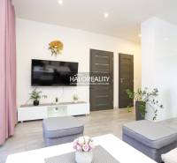 Prenájom, dvojizbový byt Považská Bystrica, Lánska -... - Obývacia izba v 2-izbovom byte s televízorom, rastlinami a podlahou s dreveným dekorom.