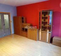 REZERVOVANÉ - Predaj, trojizbový byt Krompachy, Slov... - Izba v 3-izbovom byte s podlahou s dreveným dekorom a červenou stenou.