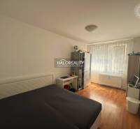 Predaj, trojizbový byt Levice, Rybníky V - Spálňa v 3-izbovom byte s posteľou, podlahou s dreveným dekorom a úložnými priestormi.