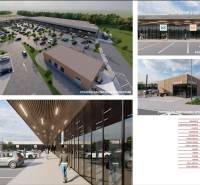 Stavebný pozemok na RD /dvojdom, pri lese za traťou, 1170m2, všetky IS - Vizualizácia obchodného centra v Lozorne na Borovicovej ulici s parkoviskom a fastfoodom.