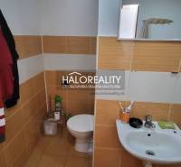 Predaj, jednoizbový byt Žiar nad Hronom, Novomeského - Kúpeľňa s toaletou a umývadlom v 1-izbovom byte s obkladmi v teplých tónoch.