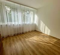 Prenájom 3 izbového bezbariérového bytu, Vetvová ulica, Bratislava - Izba v 3-izbovom byte s podlahou s dreveným dekorom a veľkým oknom.