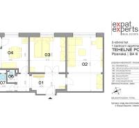 Svetlý, jedinečný 2i byt 62m2, po rekonštrukcií, s pivnicou   - Pôdorys 2-izbového bytu na Plzenskej ulici v Bratislave - Novom Meste.