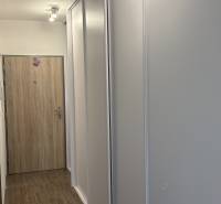 Predaj 1ibyt (garsonka) v uzavretom areáli v DNV (novostavba) - Biela vstavaná skriňa a podlaha s dreveným dekorom v 1-izbovom byte.