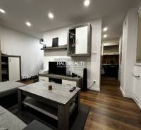 Prenájom, jednoizbový byt Košice Západ - Terasa - 1-izbový byt s moderným zariadením, podlaha s dreveným dekorom, útulné osvetlenie.