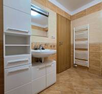 Apartmán, Nová Lesná, 46m2 + balkón, park. miesto, zariadený  - Kúpeľňa v Rekreačnom apartmáne s umývadlom, skrinkou a rebríkovým radiátorom.
