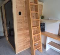 Na predaj 4 izbový RD v obci  Studienka, garáž, sauna, pozemok 719 m2 - Interiér rodinného domu s drevenou saunou, rebríkom a stereo zariadením.