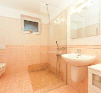 ViNi real / TOP PONUKA! Moderný 4-izb. bungalov s garážou, KVETOSLAVOV - Kúpeľňa v rodinnom dome s toaletou, sprchovým kútom a umývadlom na svetlej dlažbe.