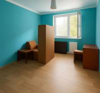 Znížená cena  4-izbový rodinný dom s veľkým pozemkom len 5min od Šale - Izba v rodinnom dome s podlahou s dreveným dekorom a tyrkysovými stenami.