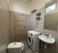 EXKLUZÍVNE na prenájom apartmán s nádychom afrického štýlu v centre KN - Kúpeľňa s práčkou a umývadlom v 1-izbovom byte s obkladom.