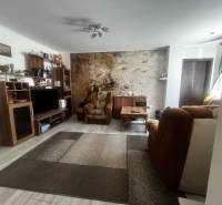 Rodinný dom s prístavbou na  podnikanie – Tešedíkovo - Obývacia izba v rodinnom dome s pohodlným nábytkom a dreveným dekorom podlahy.