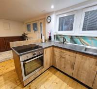 *PRENÁJOM* bezbariérový 1 izbový byt Lesná / Banka - Kuchyňa v 1-izbovom byte s umývadlom, elektrickou rúrou a podlahou s dreveným dekorom.