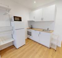  PRENÁJOM - Garsónka s balkónom Holíč, Lúčky 11 - Garsónka s kuchynským kútom, chladničkou a podlahou s dreveným dekorom.