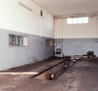 Prevádzková budova-AUTOSERVIS na predaj vo Veľkých Úľanoch - Výrobné priestory s vybavením, betónová podlaha, sivé steny, priestor na údržbu vozidiel.