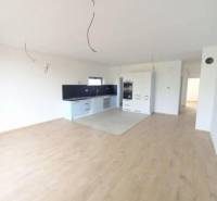 POSLEDNÁ Novostavba 4-izb rodinného domu v lukratívnej časti mesta - Kuchyňa s bielymi skrinkami, tmavou pracovnou doskou a podlahou s dreveným dekorom.