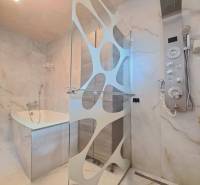 Neodolateľná ponuka! 4-izbová novostavba Galanta-Kolónia za super cenu - Kúpeľňa s moderným sprchovým kútom, vaňou a dizajnovým osvetlením v rodinnom dome.