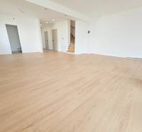 VEĽKORYSO RIEŠENÝ 4 izbový RD-128 m2 S TEP. ČERPADLOM, POZEMOK 405 m2 - Priestranná izba v rodinnom dome s podlahou s dreveným dekorom a schodiskom.