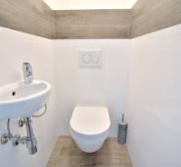 HROZNOVÁ, 4-i RD, 161 m2 – novostavba, krb, klíma, krásna záhrada - Toaleta s umývadlom a podlahou s dreveným dekorom v rodinnom dome.