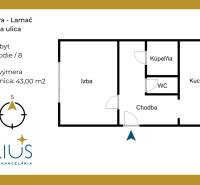 BAKOŠOVA, 1-i byt, 43 m2 – nerušený VÝHĽAD NA KARPATY - Pôdorys 1-izbového bytu na Bakošovej ulici v Bratislave - Lamači.