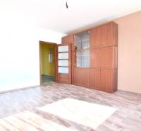 BAKOŠOVA, 1-i byt, 43 m2 – nerušený VÝHĽAD NA KARPATY - Izba s dreveným dekorom podlahy a nábytkovou stenou v 1-izbovom byte.