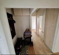 Prenájom 4 izbový byt, Čsl. Parašutistov, Bratislava III. Nové Mesto - Chodba so zrkadlovou skriňou a podlahou s dreveným dekorom v 4-izbovom byte.