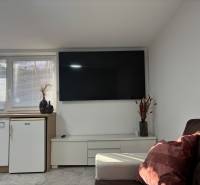 Dom za cenu bytu- komplet prerobený RD 3 izb. Blatné  - Obývacia izba v rodinnom dome s televízorom a pohovkou, podlaha s dreveným dekorom.